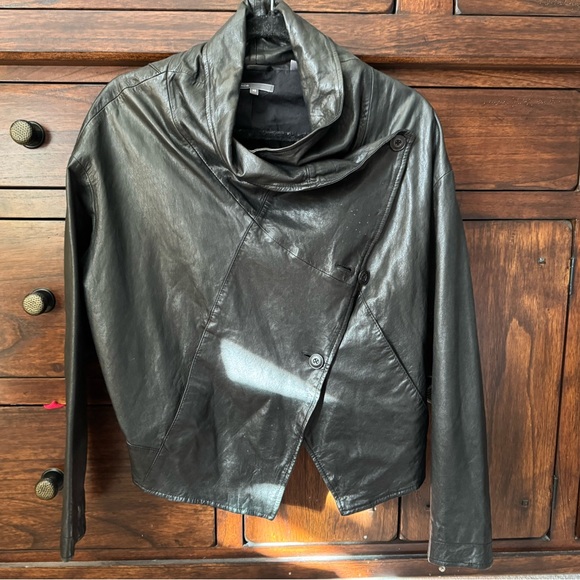 Vince Jackets & Blazers - Vince Asymmetrical Black Leather Jacket